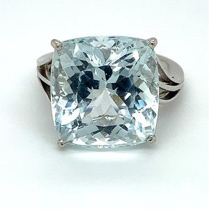 Aquamarine 20.00ct Solid 18K White Gold Ring